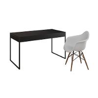 Escrivaninha Estilo Industrial Malta Preta 137X53Cm Ferro Preto Com 1 Poltrona Branca Ea Marrom - 6