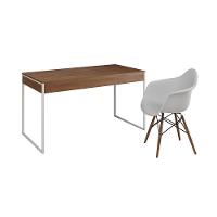 Escrivaninha Estilo Industrial Malta Amêndoa 137X53Cm Ferro Branco Com 1 Poltrona Branca Marrom - 11