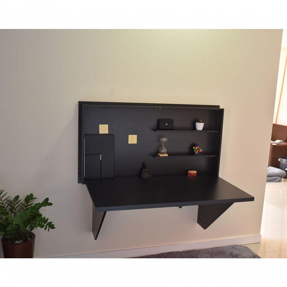 Mesa Home Office Escrivaninha Retrátil Preto - 9