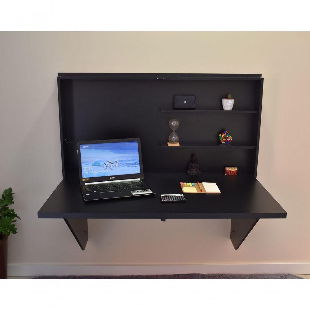 Mesa Home Office Escrivaninha Retrátil Preto - 10