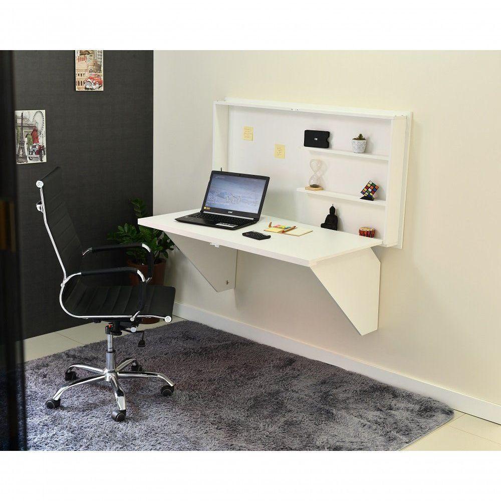 Mesa Home Office Escrivaninha Retrátil Branco - 1
