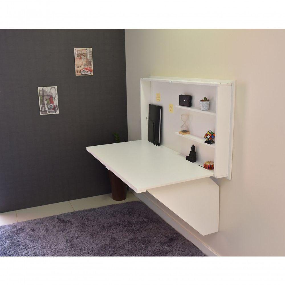 Mesa Home Office Escrivaninha Retrátil Branco - 5