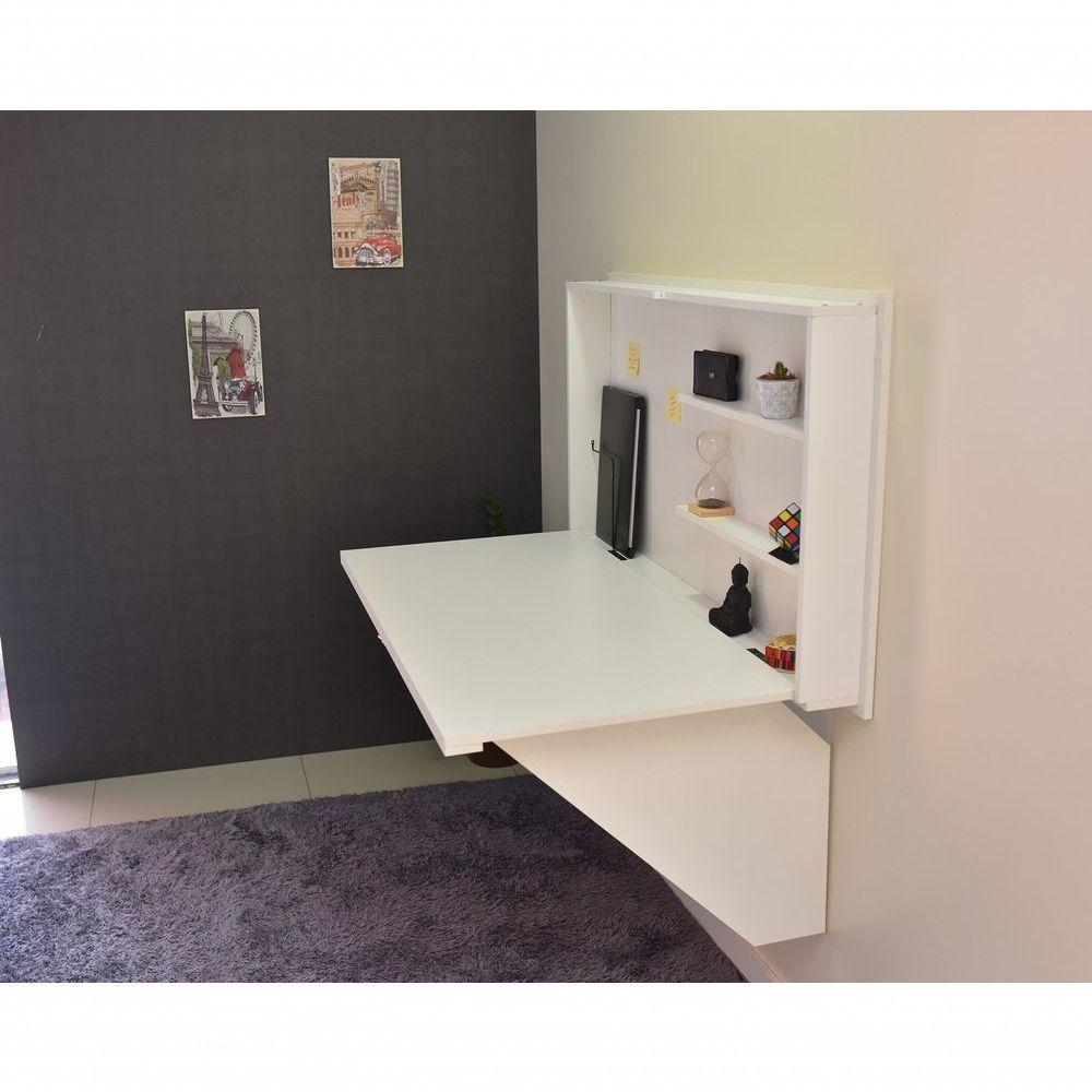 Mesa Home Office Escrivaninha Retrátil Branco - 9