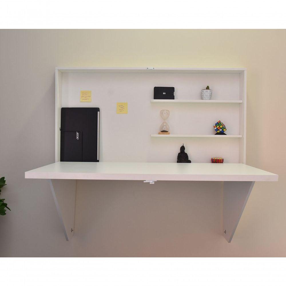 Mesa Home Office Escrivaninha Retrátil Branco - 10