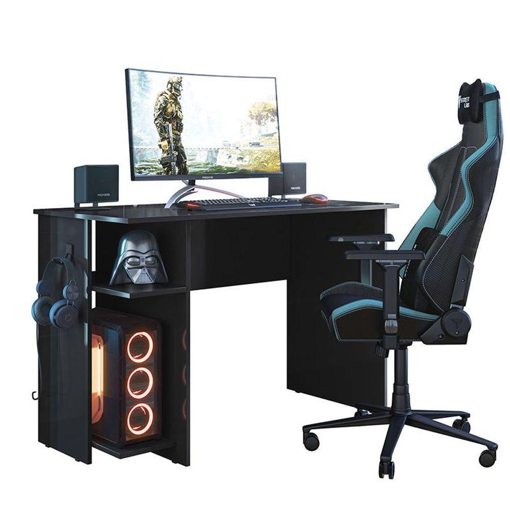 Mesa Computador Gamer 3875 Com Suporte Fone De Ouvido Preto Fosco Preto Fosco - 3