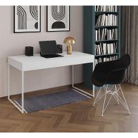 Escrivaninha Industrial Office Estudo Malta Branca 137X53Cm Com 1 Poltrona Preta Base F Marrom - 1