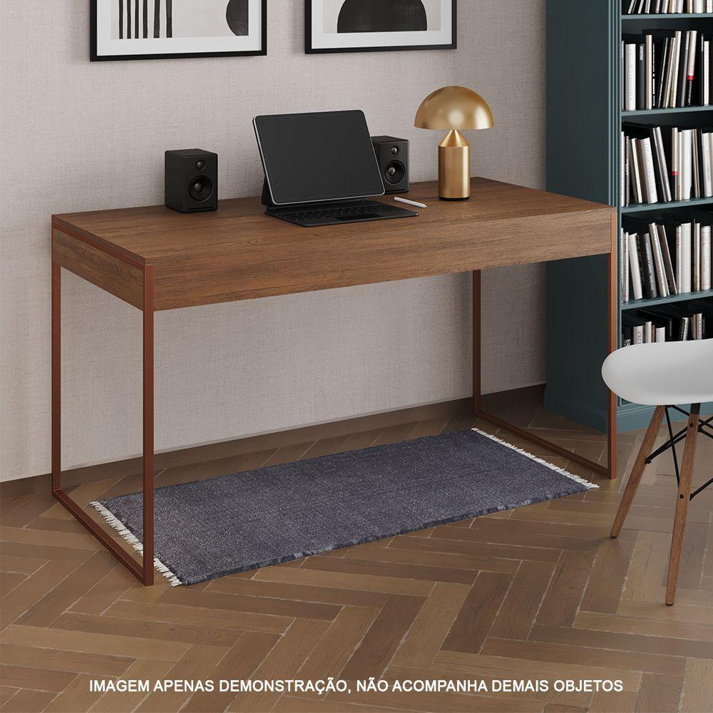 Escrivaninha Industrial Madeira Padrão Office Amêndoa Malta Com Base Cobre Marrom - 1
