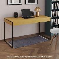 Escrivaninha Industrial Madeira Padrão Office Canela Malta Com Base Em Ferro Preto Marrom - 1