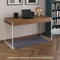 Escrivaninha Industrial Madeira Padrão Office Amêndoa Malta Com Base Em Ferro Branco Marrom - 1