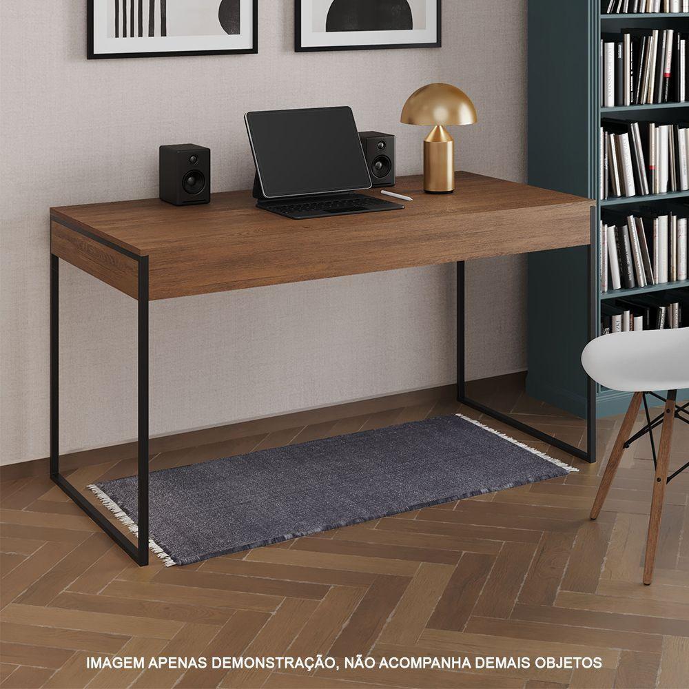 Escrivaninha Industrial Madeira Padrão Office Amêndoa Malta Com Base Em Ferro Preto Marrom - 1
