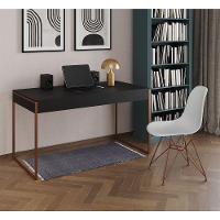 Escrivaninha Industrial Escritório Preta Malta Com 1 Cadeira Eames Eiffel Branca Base Cobre Marrom - 1