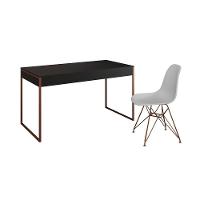 Escrivaninha Industrial Escritório Preta Malta Com 1 Cadeira Eames Eiffel Branca Base Cobre Marrom - 6