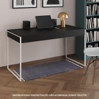 Escrivaninha Industrial Madeira Padrão Office Preta Malta Com Base Em Ferro Branco Branco - 1
