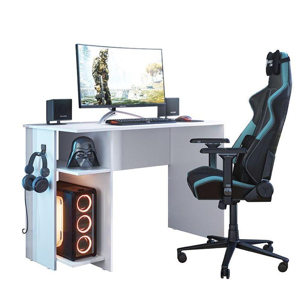 Mesa Computador Gamer 3875 Com Suporte Fone De Ouvido Branco Branco - 3