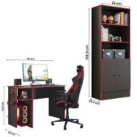 Kit Mesa Computador Gamer 3875 E Armario 2 Portas 4095 Preto/Vermelho Preto/Vermelho - 2