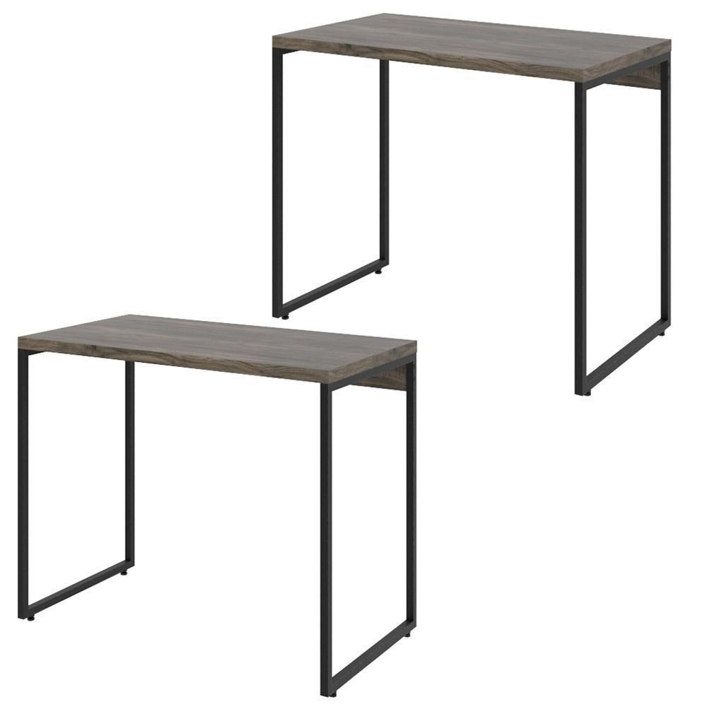 Kit 02 Mesas Escritório E Aspen 90Cm C01 Carvalho Dark - 1