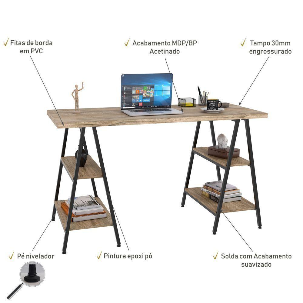 Mesa Para Escritório Estilo Cavalete 135cm Carvalho - 4