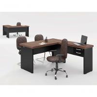 Mesa Em L 2 Gavetas Studio Noce Preto - 2