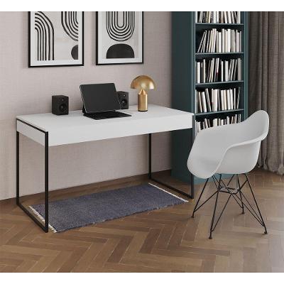 Escrivaninha Industrial Office Estudo Malta Branca 137X53Cm Com 1 Poltrona Branca Base Cor: Branco