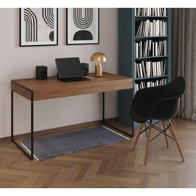 Conjunto Escrivaninha Retangular Malta Industrial Ferro 137cm Amêndoa com Poltrona Preta