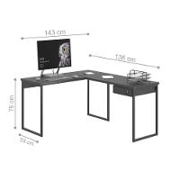 Mesa Em L Com 1 Gavetas Ferv Preto Onix - 3