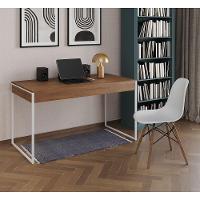 Mesa De Escritório Industrial Amêndoa 137X53Cm Base Ferro Branco Com 1 Cadeira Branca - 1