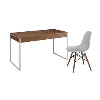 Mesa De Escritório Industrial Amêndoa 137X53Cm Base Ferro Branco Com 1 Cadeira Branca - 6