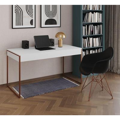 Conjunto Malta Escrivaninha Industrial 137cm Branco com Poltrona Preta Eames UP Home