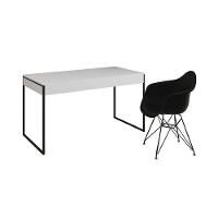 Escrivaninha Industrial Office Estudo Malta Branca 137X53Cm Com 1 Poltrona Preta Base F Cor: Branco - 6