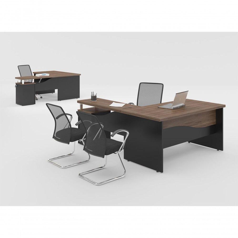 Escrivaninha Em L 4 Gavetas Japao Noce Preto - 2