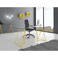 Escrivaninha De Vidro Bela Vista Cavalete Base Ferro Amarelo - Preto - 1