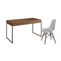 Mesa De Escritório Industrial Malta Amêndoa 137X53Cm Base Cobre Com 1 Cadeira Branca Ma Cor: Amendoa - 10