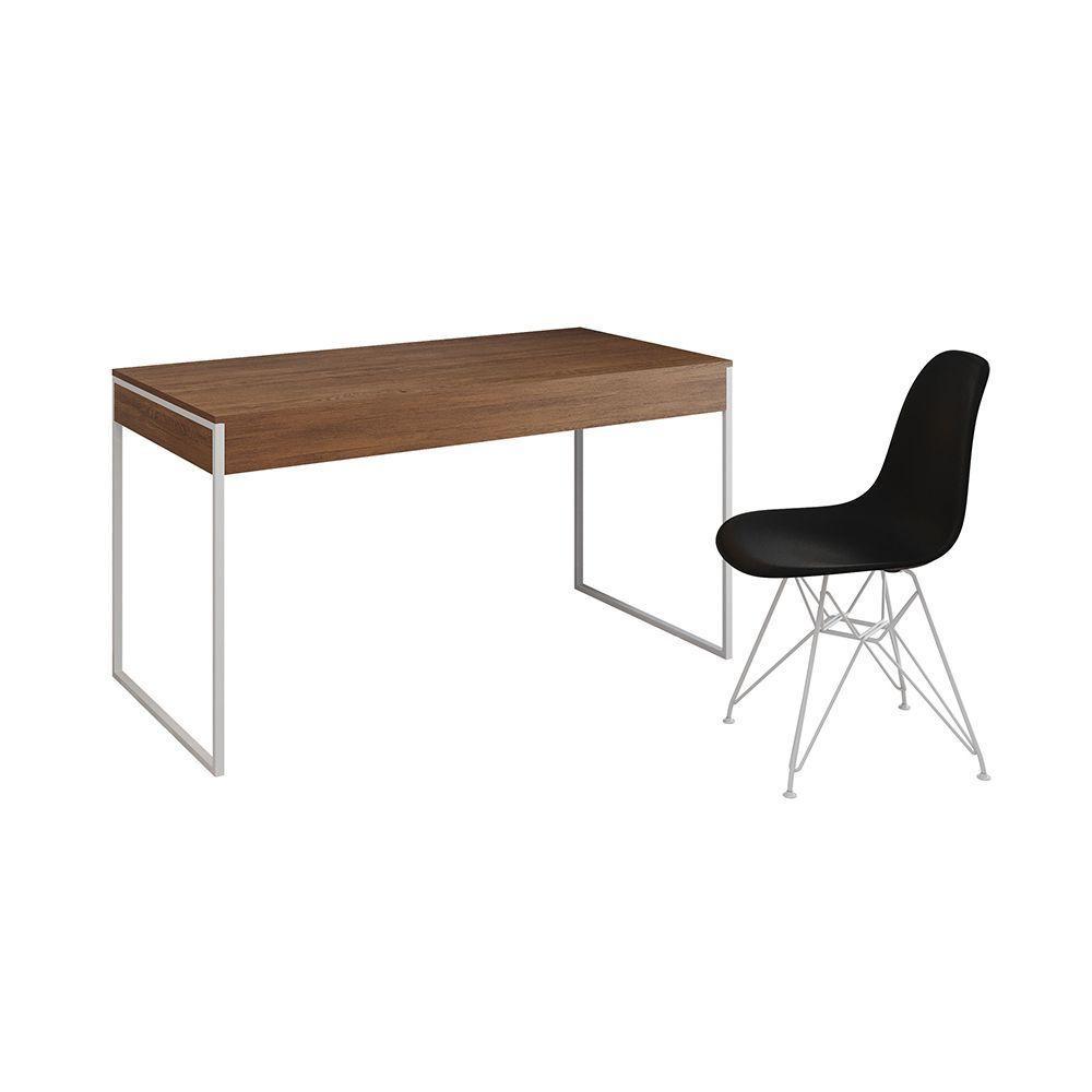 Escrivaninha Industrial Escritório Malta Canela 137X53Cm Com 1 Cadeira Preta Base Ferro Cor: Canela - 7