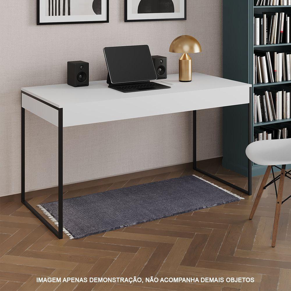 Escrivaninha Industrial Madeira Padrão Office Branca 137X53Cm Com Base Em Ferro Preto - 1