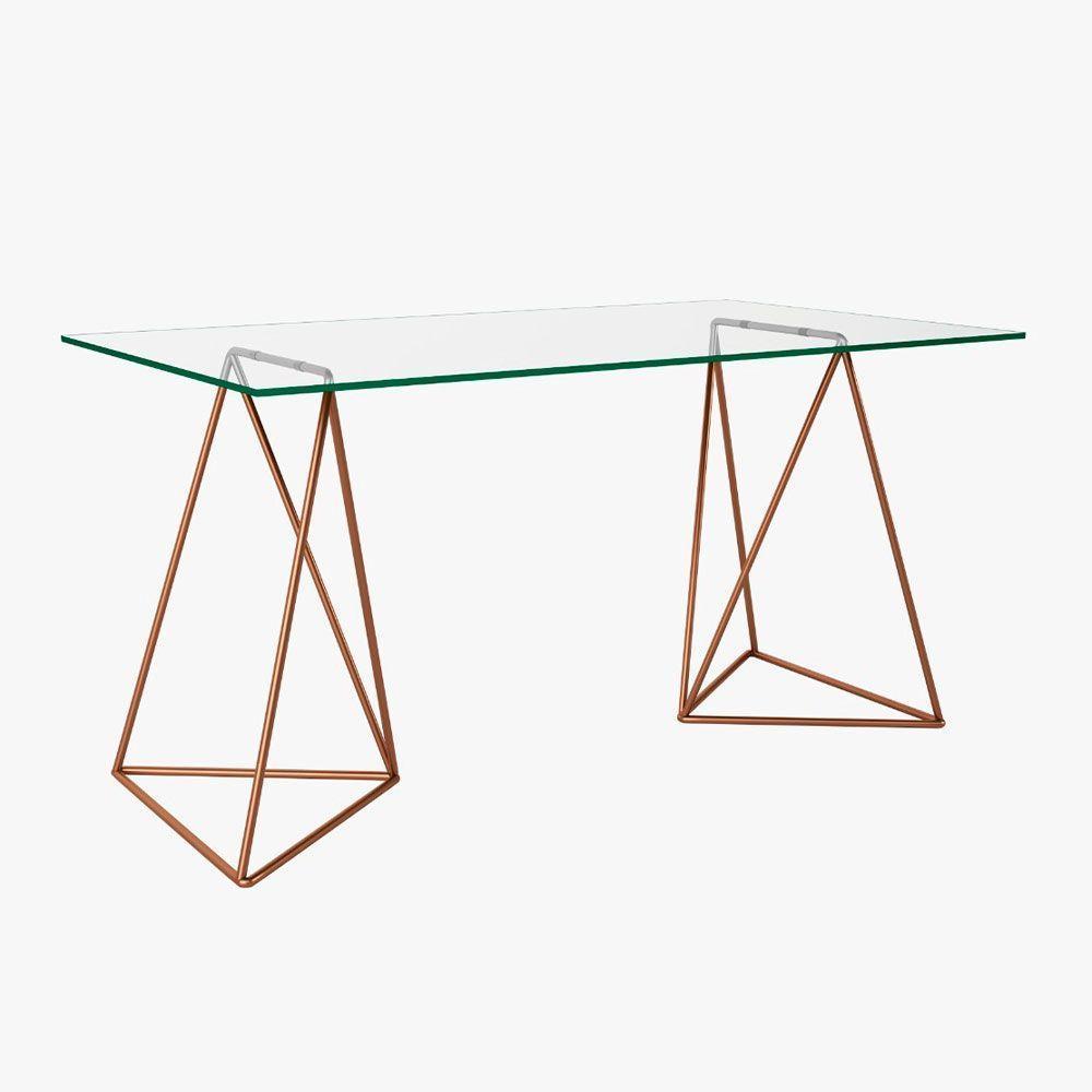 Mesa De Escritório Cavalete Bela Vista Cobre E Vidro New Green - Branco - 1
