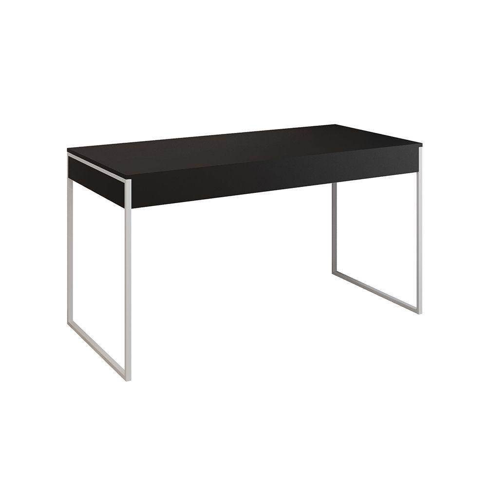 Mesa De Escritório Industrial Preta 137X53Cm Base Ferro Branco Com 1 Cadeira Pretae - 5