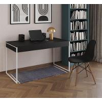 Mesa De Escritório Industrial Preta 137X53Cm Base Ferro Branco Com 1 Cadeira Pretae - 1