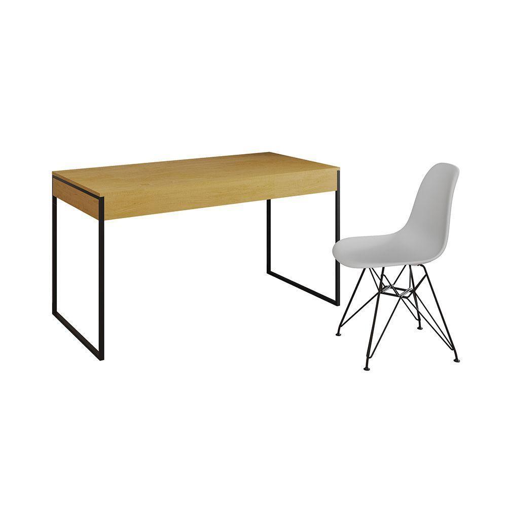 Escrivaninha Industrial Escritório Malta Canela 137X53Cm Com 1 Cadeira Branca Base Ferr Cor: Canela - 6