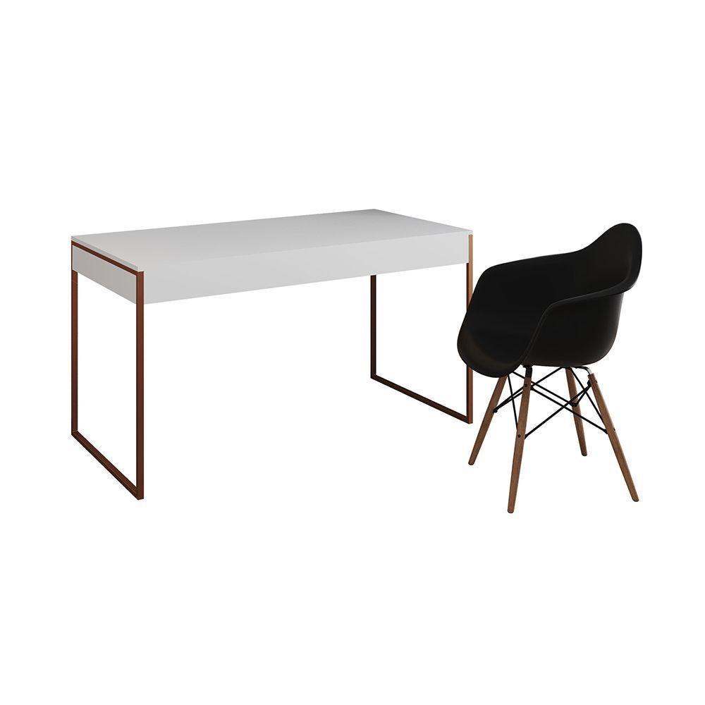 Escrivaninha Home Office Estilo Industrial Branca 137X53Cm Base Cobre Com 1 Poltrona Preta - 6