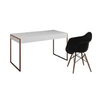 Escrivaninha Home Office Estilo Industrial Branca 137X53Cm Base Cobre Com 1 Poltrona Preta - 6