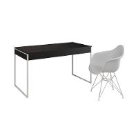 Escrivaninha Industrial Office Estudo Malta Preta 137X53Cm Com 1 Poltrona Branca Base F Cor: Preto - 6