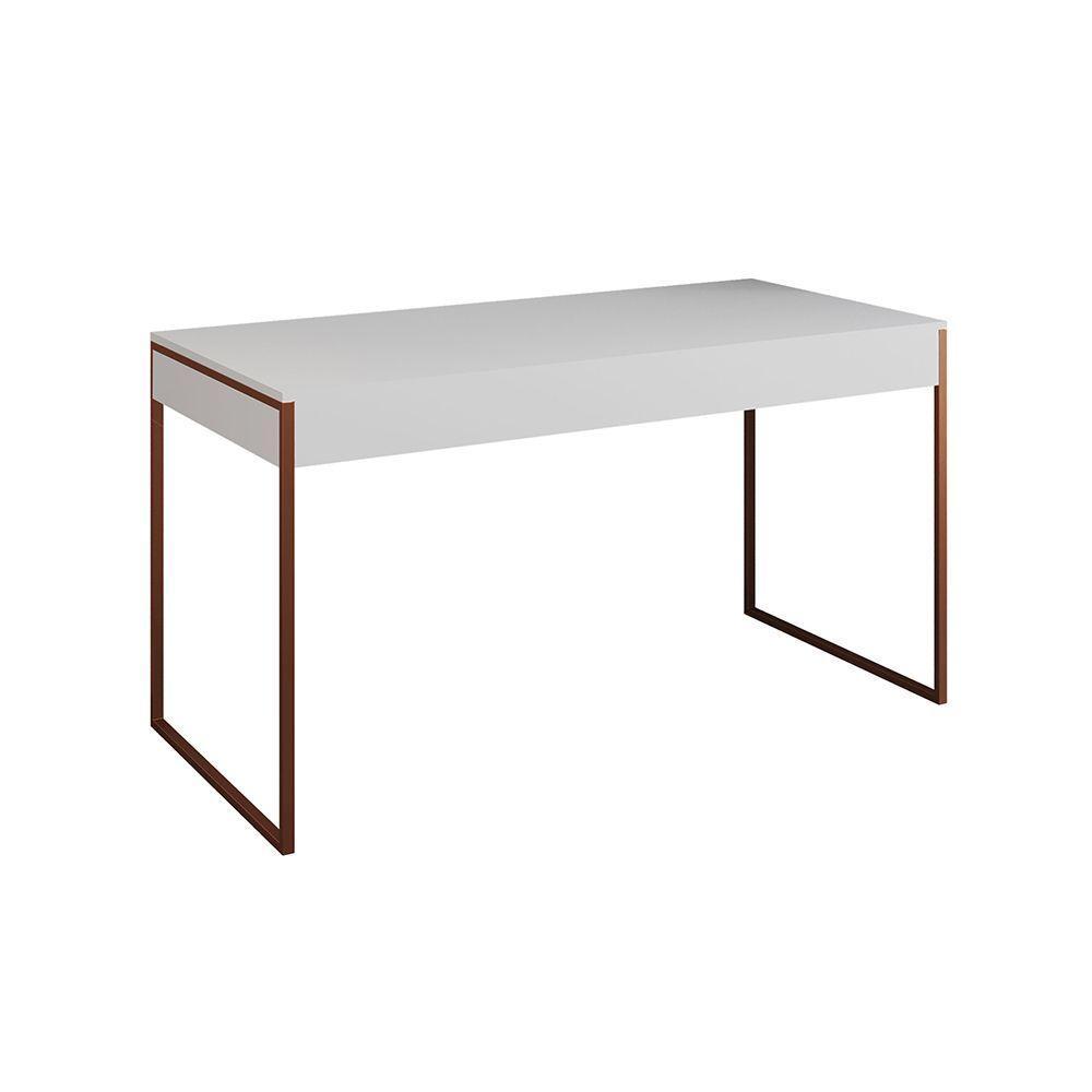 Escrivaninha Industrial Office Estudo Malta Branca 137X53Cm Com 1 Poltrona Branca Base Cor: Branco - 5