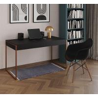 Escrivaninha Home Office Estilo Industrial Preta 137X53Cm Base Cobre Com 1 Poltrona Preta Preto - 1