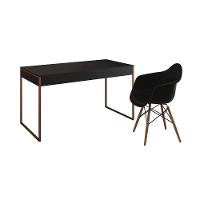 Escrivaninha Home Office Estilo Industrial Preta 137X53Cm Base Cobre Com 1 Poltrona Preta Preto - 6