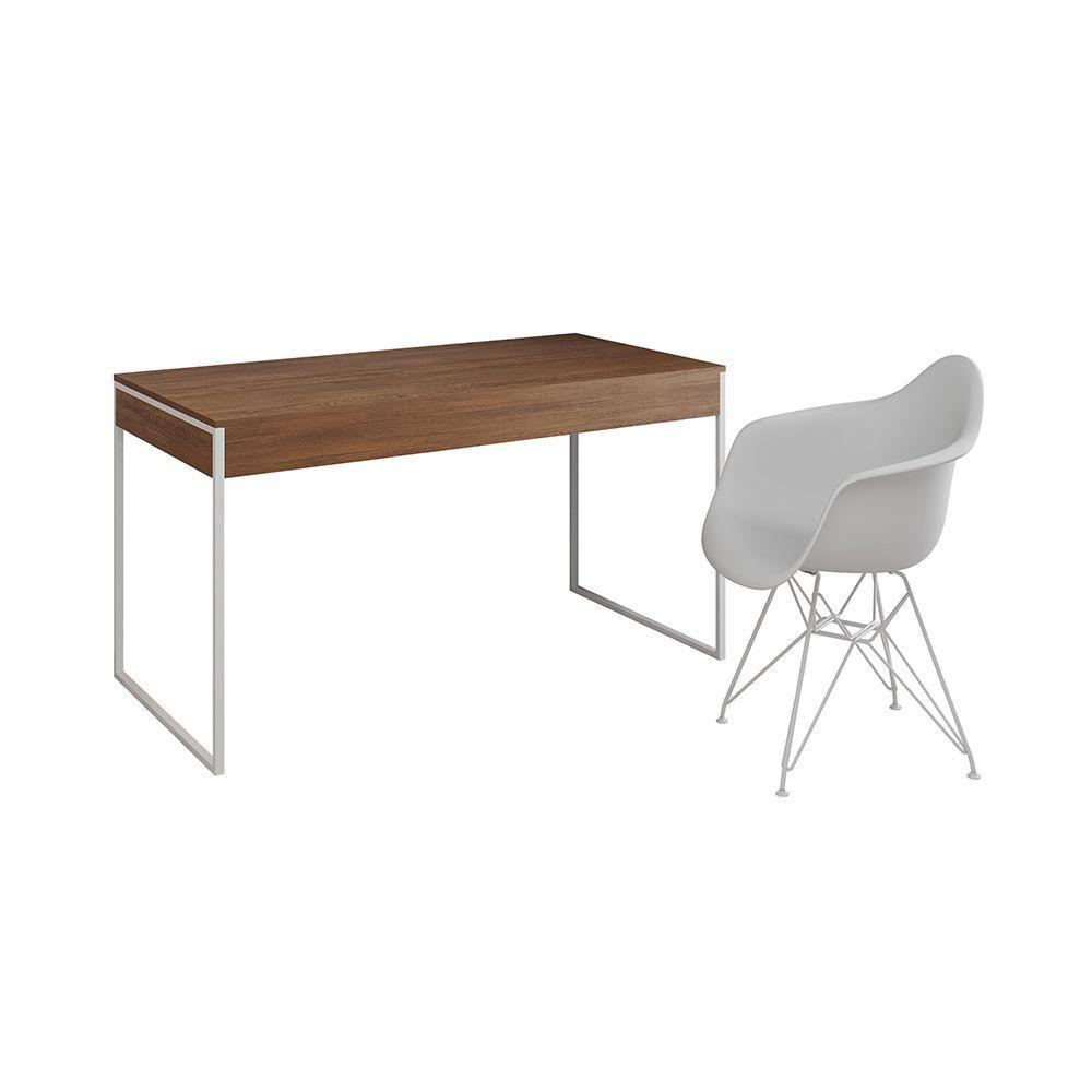 Escrivaninha Industrial Office Estudo Malta Amêndoa 137X53Cm Com 1 Poltrona Branca Base Cor: Amendoa - 6