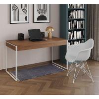 Escrivaninha Industrial Office Estudo Malta Amêndoa 137X53Cm Com 1 Poltrona Branca Base Cor: Amendoa - 1