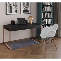 Escrivaninha Home Office Estilo Industrial Preta 137X53Cm Base Cobre Com 1 Poltrona Branca Preto - 1