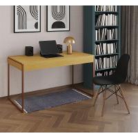Mesa De Escritório Industrial Malta Canela 137X53Cm Base Cobre Com 1 Cadeira Preta Made Cor: Canela - 1