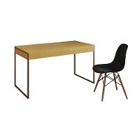 Mesa De Escritório Industrial Malta Canela 137X53Cm Base Cobre Com 1 Cadeira Preta Made Cor: Canela - 11