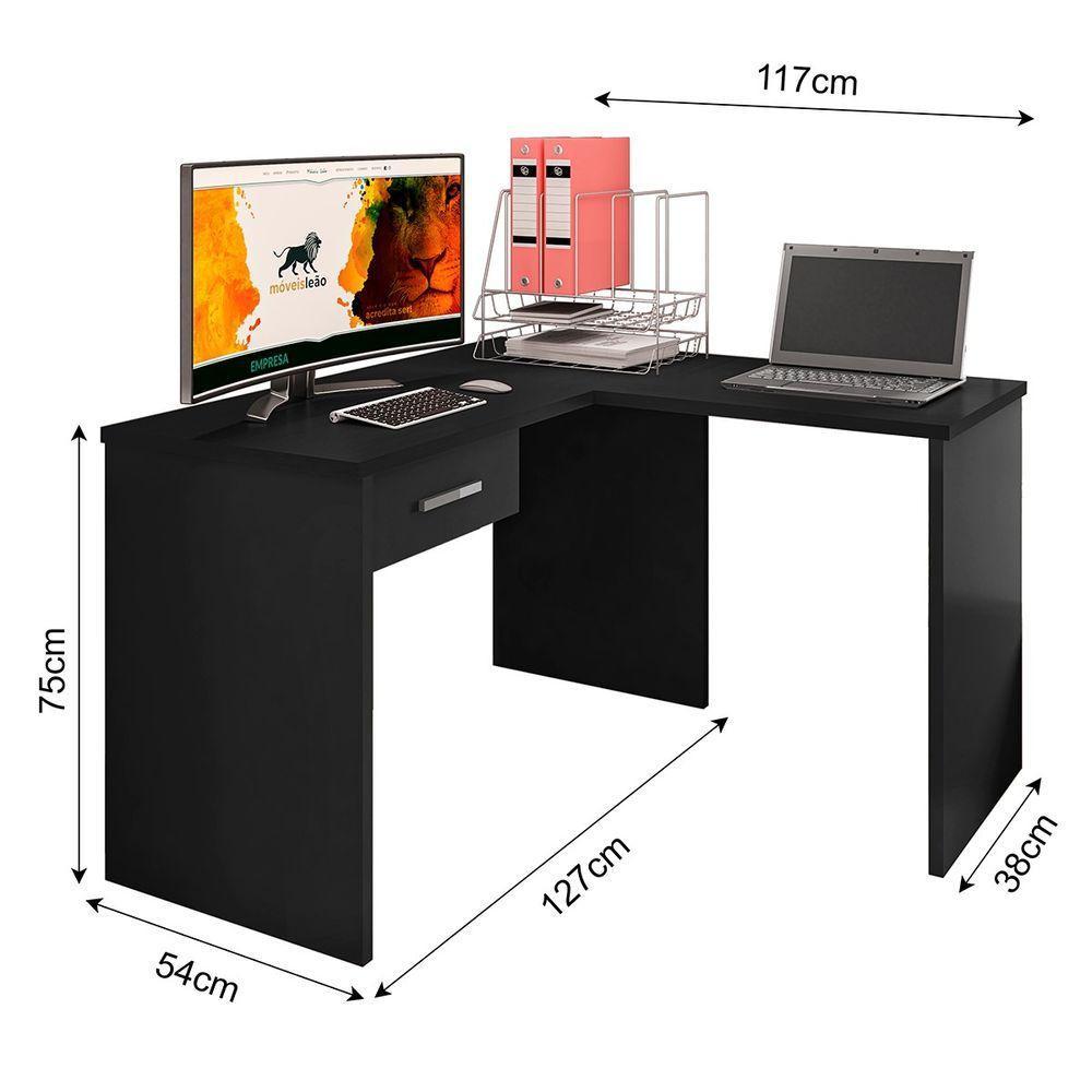 Mesa Escrivaninha Parati L01 Com Extensor E 1 Gaveta - Amarena Móveis Cor Preto - 4